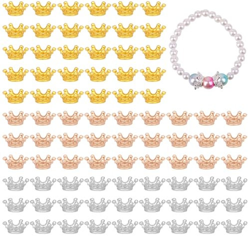 Tikplus Kleine Kronen Charms, 150 Stück Mini Krone Anhänger zum Schmuck Basteln, Gold/Silber/Goldpulver Krönchen Deko, 3D Mini Crown für Armbänd,Ohrringe,Halskette,DIY Handwerk