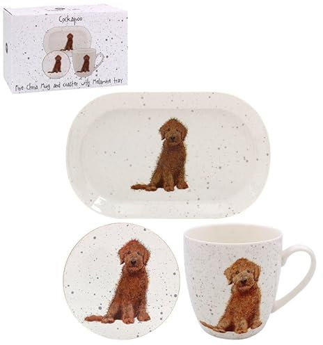 Lesser & Pavey Coaster, Tray & Mug Set | Coffee Table Tray, Mugs & Coasters Set Perfect For Any Home or Office | Cockapoo Tea & Coffee Mug With Tray & Coast Set - Sarah Boddy