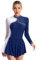 iEFiEL Damen Langarm Eiskunstlauf Kleid Patchwork Kürkleid Kurz Tanzanzug Trikotanzug Tanzbody Glänzende Tanzkostüm Navy blau L