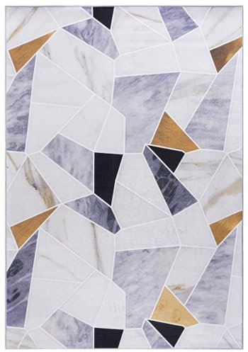 Mazovia Modern Teppich - Waschbar rutschfest Kurzflor - Weich Teppich für Wohnzimmer - Fußbodenheizung geeignet - Beige Grau 80 x 150 cm