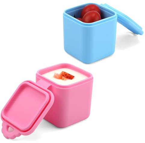 2 Piezas Recipientes para Salsas para OmieBox Lonchera, a Prueba de Fugas Vasos para Salsa Pequeños Silicona Recipientes para Condimentos con Tapas para Escuela Picnic Viajes (Azul, Rosa)