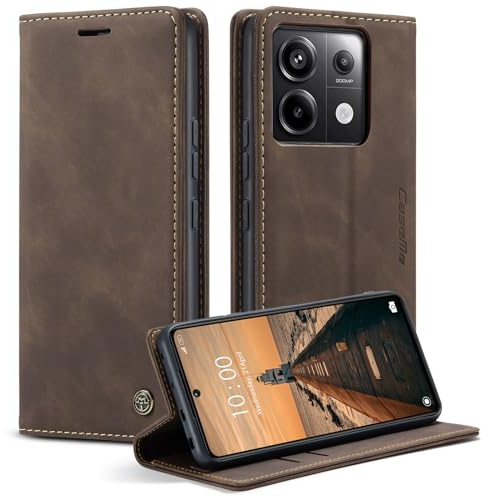 Cracedily Coque pour Xiaomi Redmi Note 13 Pro 5G 6.67, Coque Xiaomi Poco X6 5G Pochette, Etui Protection Housse Premium en Cuir PU,Etui à Rabat Pochette de Portefeuille Étui, Flip Case, Café