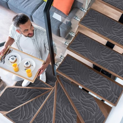 YISUN 15 PCS Stair Carpet, Non-Slip Carpet Treads for Stairs Non Skid Rubber Backing Removable Washable Step Runners Perfect for Kids Elders and Pets