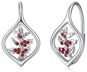 CRWENG Boucles d'oreilles dormeuses en argent sterling avec fleur de naissance pour femme, coquelicots, lys, houx - Boucles d'oreilles pendantes pour femme - Cadeau d'anniversaire, Argent sterling,