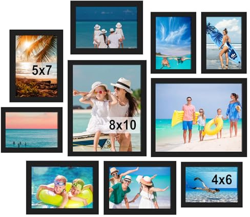 BESCRCL 10 Pack Picture Frames Collage Wall Decor, Gallery Wall Frame Set for Tabletop or Wall Mounting Display, Multi Size with Two 8x10, Four 5x7, and Four 4x6 Photo Frames, Black