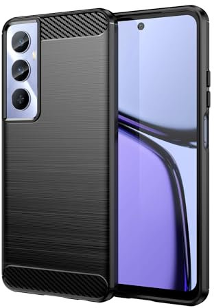 Wookfiss Coque pour Realme C65 4G, [Fibre de Carbone] Premium Flexible TPU Silicone Housse Etui de Protection Compatible avec Realme C65 4g, Anti-Rayures/Antichocs-Noir