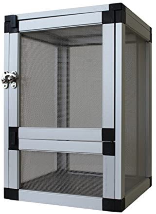 BGFYUSF Lebensraum für Reptilien, Gitterkäfig aus Aluminium, Terrarium, Fütterungsboxen für Insekten, Schlangen, Spinnen, Chamäleons und Amphibien (Silber, 20 x 20 x 30 cm)