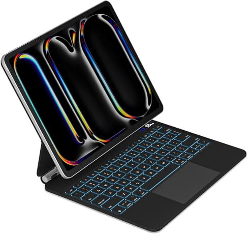 Emoonland Funda de teclado para iPad Pro de 13 pulgadas 2024, teclado mágico para iPad Pro M4, soporte magnético, trackpad multitáctil, retroiluminación de 7 colores, apagado y encendido automático
