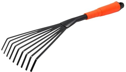 Gartenharke, Handrechen, Rechen für Gartenarbeit, Mini-Rechen, Pferdekot, ergonomischer Griff für Komfort und Kontrolle von Handwerkzeugen (kleiner Rechen) MsL347 (Orange, 九爪)