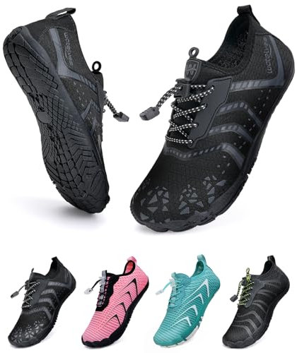 WateLves Unisex Barfußschuhe Damen Herren Wasserschuhe Badeschuhe Schnell Trocknend Weich Traillaufschuhe Fitnessschuhe mit rutschfest Sohle & Breiter Zehenbox(Eiskorn schwarz 40)