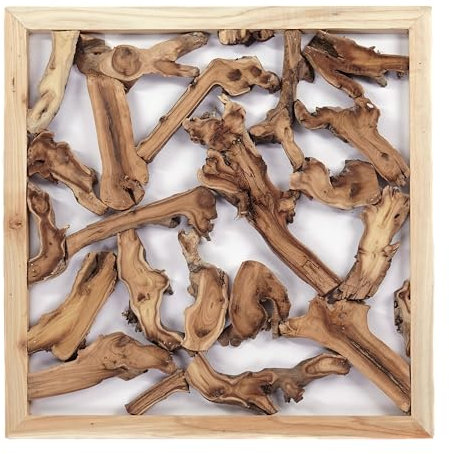 WANDOBJEKT Branch | Teak Treibholz, 56x56cm | Zweige Wandbild, Holz Wanddeko, Wandrelief aus Ästen, Wand Dekobild, Holzzweige mit Rahmen, Wand Skulptur