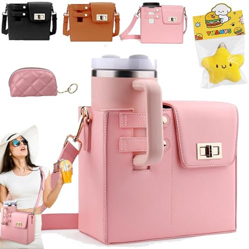 Vgpbphj Sac de rangement pour tasse d'eau portable en plein air, bouteille d'eau à bandoulière pour tasse Stanley, sac portable pour bouteille d'eau avec 2 bretelles réglables, sac Stanley avec