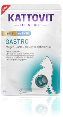 KATTOVIT - Gastro Nassfutter für Katzen | Zur Unterstützung des Magen-Darm-Systems | Diät-Alleinfuttermittel im Frischebeutel für ausgewachsene Katzen | 10 x 85 g Paté Ente
