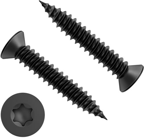 KGGZKG 80 Pièce M4 x 16 mm Vis a Bois Torx Noire Vis Bois Inox Torx V2A Avec Tête Fraisée Tete Plate Penture Filetage Complet Autoperforante pour Panneaux Acoustiques d'aggloméré Meubles