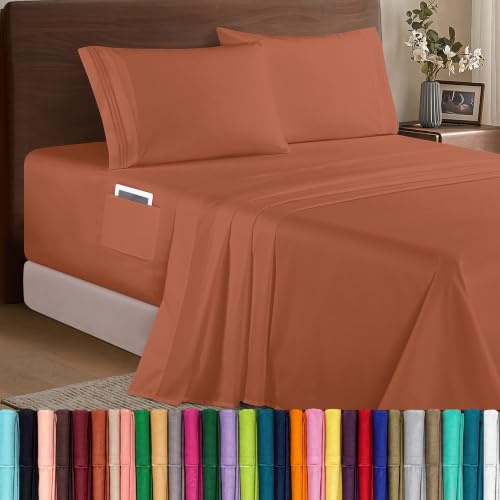 Elegant Comfort - Luxury 1500 Premium Microfiber 4 Piece Bed Sheet Set - Soft Elastic 18 to 24 Deep Pocket Sheets, California King, Coral