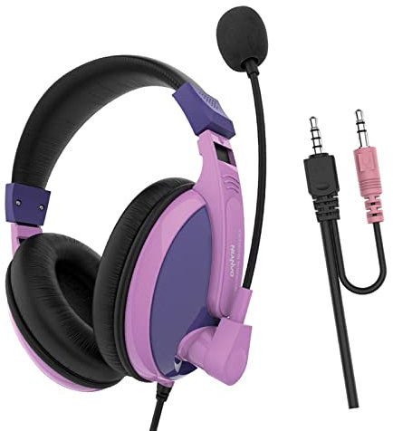 KG7HQRP Bass Stereo Over-Ear Gaming Filaire 3.5mm Casques Écouteurs avec Micro pour Enfants - Gris/Violet