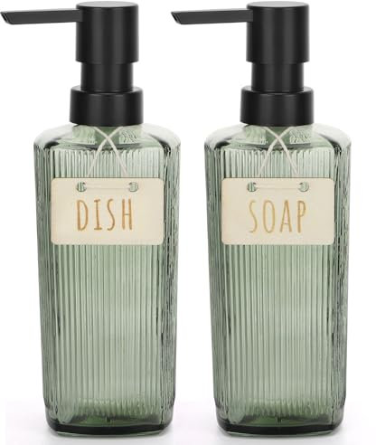 Segbeauty Seifenspender Glas, 2 Stück 350ml, Grün, Pumpspender Nachfüllbarer, Spülmittelspender für Küche, Shampoo Flaschen zum Befüllen, Seifenspender Set