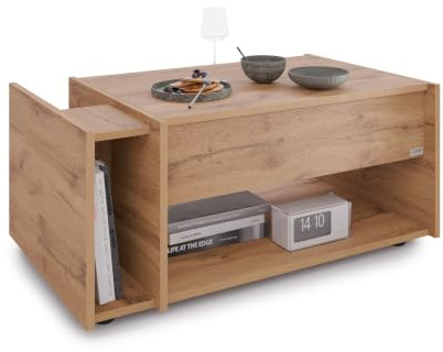 MOBILI FIVER, Höhenverstellbarer Couchtisch Romina, Rustikale Eiche, Made In Italy