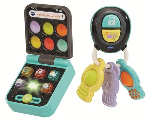 VTech Baby My Everyday Gadgets, Pretend Play Toy Keys and Phone with Light Up Buttons, Textured Popper Keys, Music & Melodies, Fine Motor Skills, Gift for Ages 3, 6, 9, 12 Months +, English Version