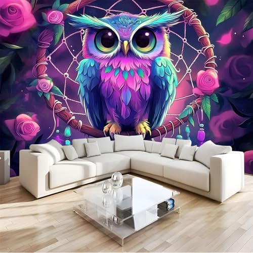 Fototapete Selbstklebend 250x180cm Selbstklebende Tapeten Wand Tapete Wandtapete klebend Klebefolie - Traumfänger Eule - Abnehmbare Tapete