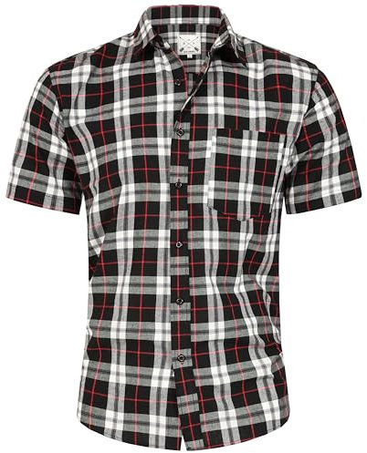 Men's Checked Shirt Mens Shirts Short Sleeve and Long Sleeve Cotton Casual Shirt for Men (UK, Alpha, 4XL, Regular, Regular, Black)