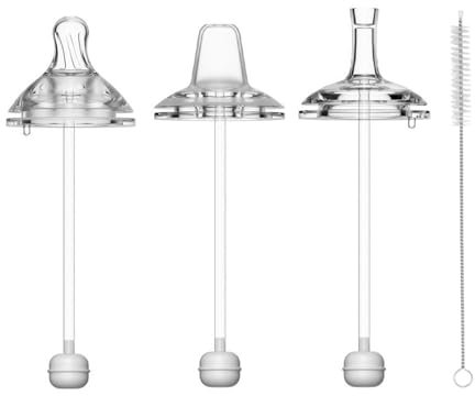 Sippy Cup Straw Replacement, Includes 3 Types Soft Spout Straw Transparent with Weighted Ball, 1 Cleaning Brush