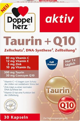 Doppelherz Taurin + Q10 - Cell Protect - Vitamin C + E tragen zum Schutz der Zellen vor oxidativem Stress bei - 30 Kapseln