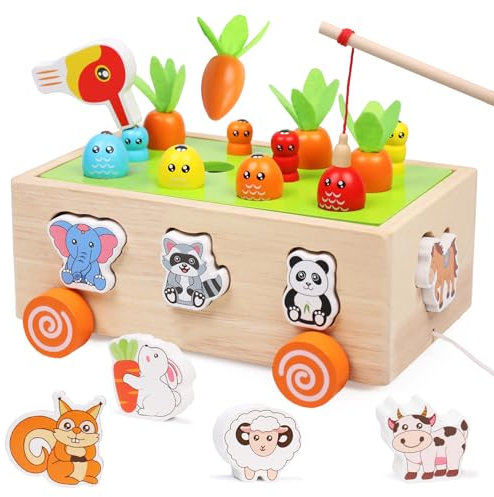 wotoyd Jouet Montessori 1 2 3 Ans | 7 en 1 Jeu de Ferme en Bois - Jouet Éducatif d'apprentissage avec Jolie Voiture Animaux | Cadeau Fille Garcon Bébé 1 2 3 4 Ans