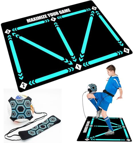 Fussball Matte Ballkontrolle,60x90 cm Fußballmatte,Fußballmatte mit Fussballtrainer,Fußball Schritt Trainingsmatte,Fussball Matte Ballkontrolle,Geschenk für Kinder und Fußballliebhaber