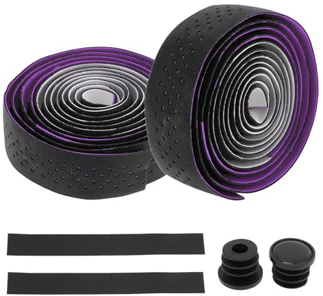 BULLSPANN Lenkerband 1 Satz Für Rennrad MTB Rutschfest Stoßdämpfend | Schwarz Lila, PU, EVA, 2.14m, 30mm