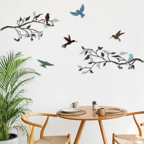 Pduoduo Metall-Gartendekor Vogel-Wandkunst-Set Multicolour -Vogel-Wandkunst lebendige Metall-Vögel auf Zweig Wand hängende Dekoration Ideal für Innen- und Außen Garten oder Haus Dekoration