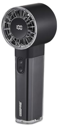 GEEPAS Rechargeable Fan | Mini Digital Portable USB Fan for Travel Camping Office Outdoor Women | Handheld 3000mAh 100 Level Wind Speed Quiet Mode 10Hr Run Time | 2 Year Warranty Black
