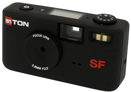 Anton Screen Free Digitalkamera Schwarz mit Vintage Sucher/USB-C Kabel für Bilderübertragung z. B. direkt auf EIN Smartphone.