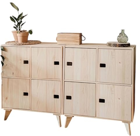 Sideboard aus Keifernholz | Regal Raumwunder | Kommode mit 8 Türen | Massivholzschrank | Würfelregal aus Vollholz | EU Ecolabel | PEFC Zertifiziert