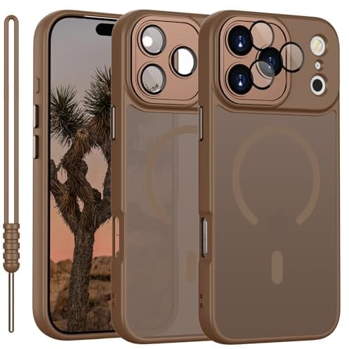 YUANDMI für iPhone 17 Pro Hülle kompatibel mit MagSafe, Handyhülle für iPhone 17 Pro Magnetisch Matte Touch Kameraschutz, rutschfest Kratzfest Schutz Stoßfest Hülle Dunkel Braun