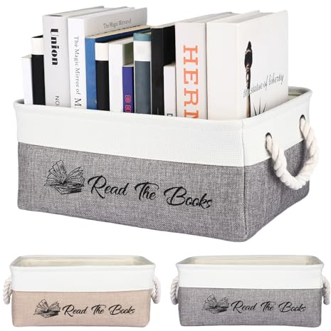 CGFN Book Lover Gifts,Read The Book Storage Basket List Storage Box Bookish Accessories Best Bookworm Gifts for Women Men Reading Lovers (White and Gray)