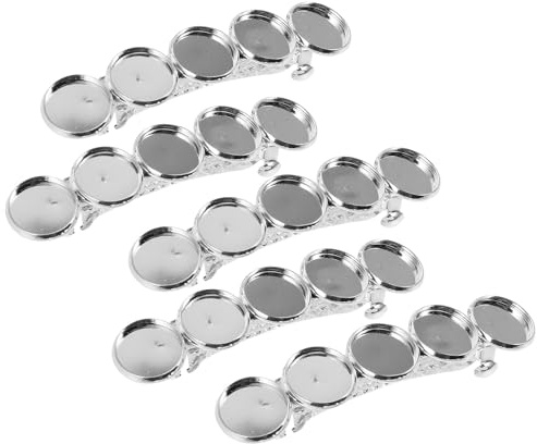 Healvian 5 Stück Haarspange mit Lünette aus Kupfer in Silber Runde Haarspangen Rohlinge mit Fassung und Nutabdeckung für Selbstgemacht Schmuckherstellung und Basteln