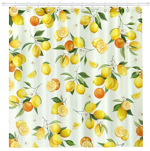 Arquiel Rideau De Douche, Citron été Lavable 182x182 cm Imperméable Polyester Rideau De Bain pour Baignoire, Salle De Bain Décor avec œIllets Et 12 Crochets