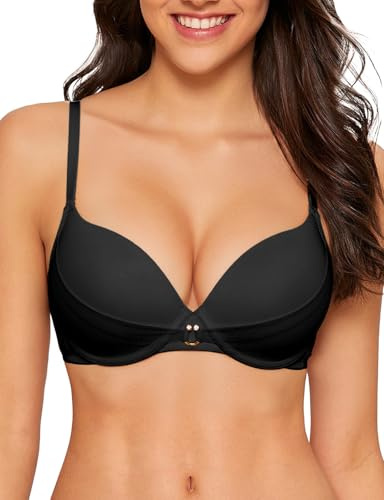 Awinclo Women's Push Up Everyday Basic Comfort Underwire T-Shirt Bra mesh Splicing Design Lift Up Bra Black 34B