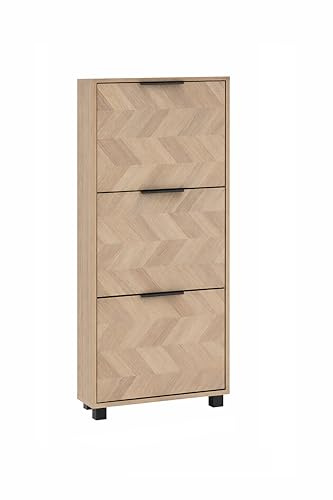 Schildmeyer Schuhschrank Schuhkipper Piazza 160869, Eiche hell Dekor/Fischgräten Dekor, 59,8 x 19,5 x 124,5 cm, platzsparend durch geringe Tiefe