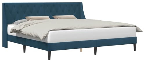 vidaXL Bettrahmen mit Kopfteil Blau 180 x 200 cm Samt, Modernes rechteckiges Bettgestell, langlebiges Samtfinish, komfortable Schlafzimmermöbel, schlankes Design, kuschelige Bettwäsche für drinnen