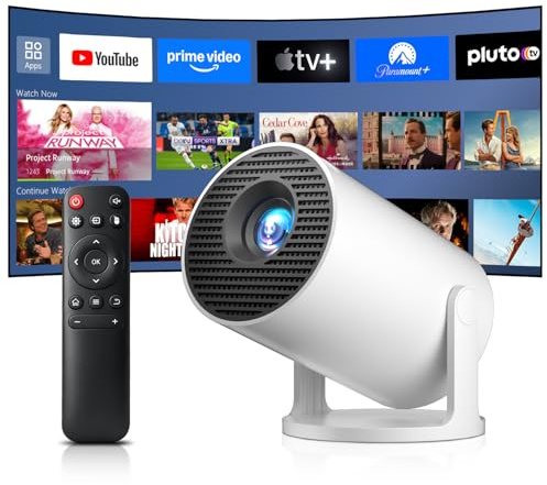 Salange Mini Projecteur Compatible 4K, Videoprojecteur Intelligent Android 14 WiFi6 et Bluetooth 5.4, Pico Projecteur Portable Auto Trapèze, 8000L, Rotation 270°, Intérieur Extérieur Cinéma, Blanc