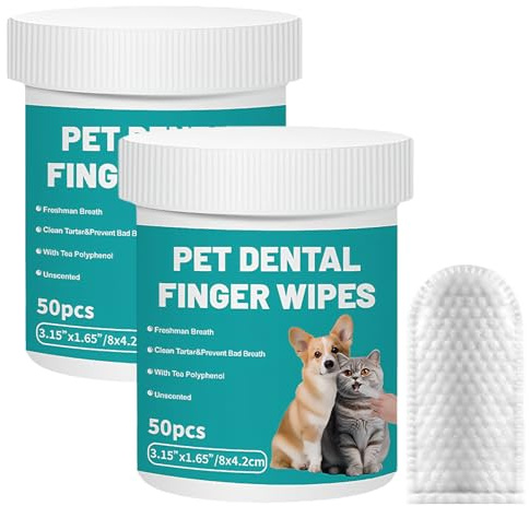 Uoxmiy 2 Cans Dog Teeth Cleaning Finger Pads,Gentle Disposable Pet Teeth Cleaning Finger Wipes,Toothbrush-Free Freshen Breath for Dogs Cats