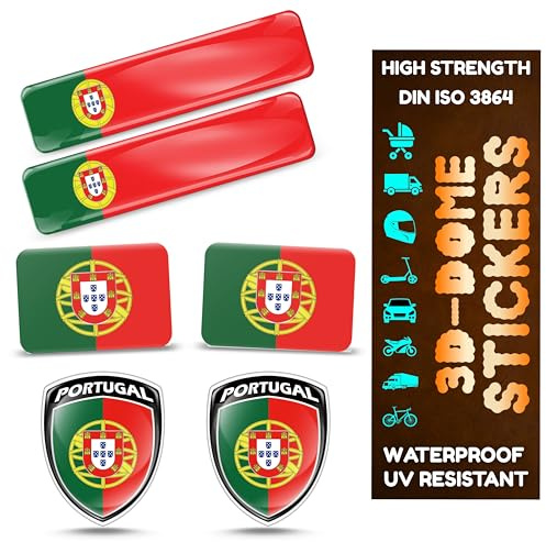 INDIAN STORE 24 Autocollants Drapeaux 3D en Gel - Résistants aux intempéries et aux UV, en Vinyle, pour Voitures, Ordinateurs Portables et Symboles nationaux (Portugal, 6 pièces)