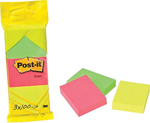 3M Post It Notes Self Adhesive 51x38mm 100 Sheets Pack of 3 - Color: Assorted