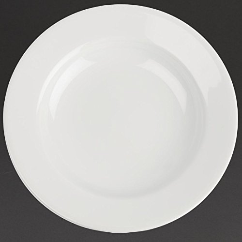 Classic White Rimmed Plate - Wide Rim. Dimensions: 160mm (6.25). Box quantity: 12. | Wide rim provides classic presentation, ideal for serving main courses in busy restaurants and catering venues.