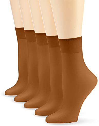 Nur Die 5er Pack Söckchen Seidenfein 15 DEN transparente Nylon Feinsöckchen seidig glänzend breiter Komfortbund Damen, bronze, one size