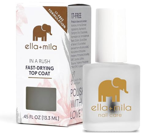 ella+mila Fast Dry Top Coat – Quick Dry Nail Polish Top Coat for High Shine & Long Lasting Wear – Clear Protective Layer