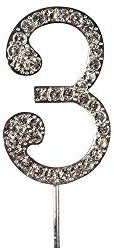 Cake Star Diamante Silver Cake Number, Sparkling Number on Strong Metal Wire, Baking Decorations for Birthday or Anniversary, Give Cakes a Personal Touch - Clear 3