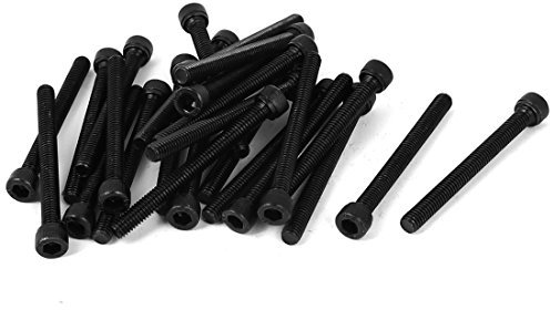 sourcingmap 25pcs M6 x 70 mm Vis à Tête Cylindrique à Six Pans Creux Tête Hexagonale Boulon Filetage complet Noir